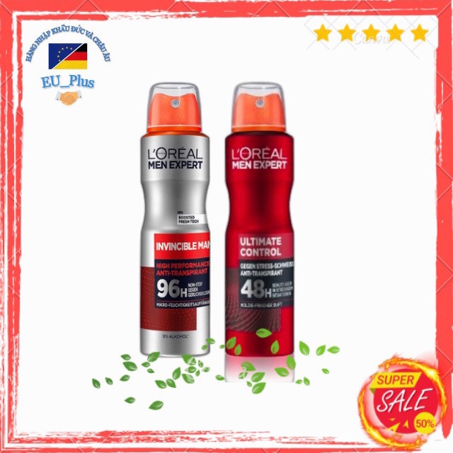 Xịt khử mùi Loreal men Expert 48h/96h, mùi hương nam tính mạnh mẽ (150ml) - hàng Đức
