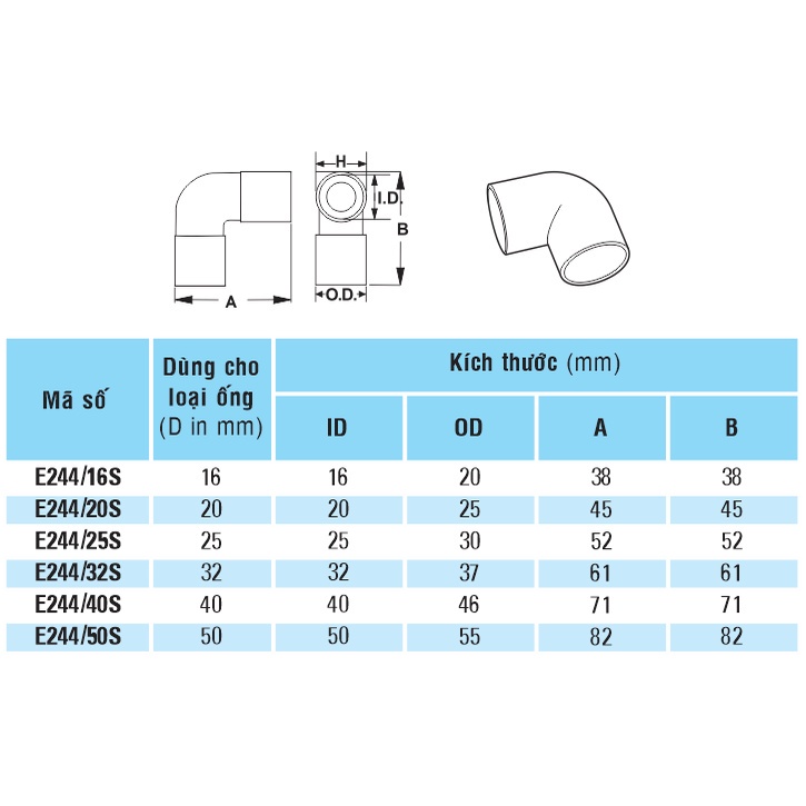Co , cút chữ L không nắp D20 Sino E244/20S