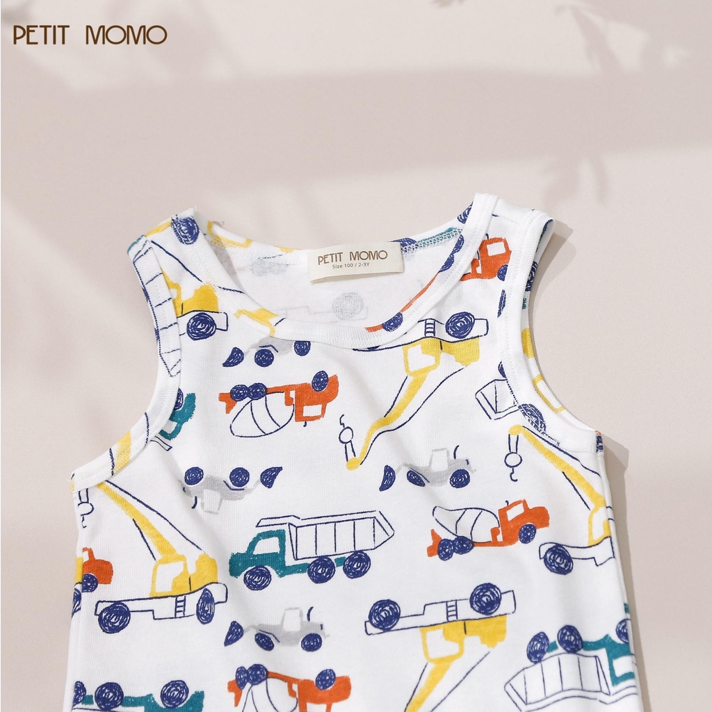 Bộ Quần Áo Ba Lỗ Cho Bé PETIT MOMO Chất Vải Thun Cotton Mát Lạnh Họa Tiết Khủng Long Dễ Thương H129-B