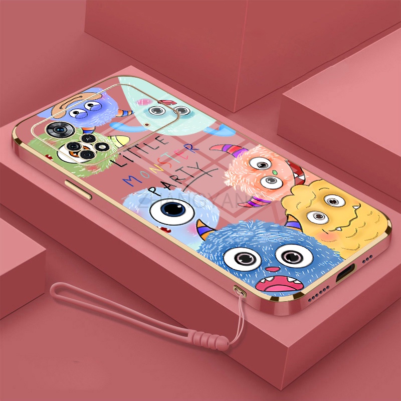 Ốp Điện Thoại silicone TPU Mềm Mạ Điện Họa Tiết Quái Vật Nhỏ Có Dây Đeo Cho POCO X4 PRO 5G