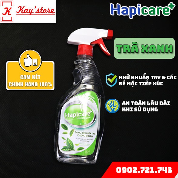 Chai nước rửa tay khô Hapicare+ (500ml) cho khả năng kháng khuẩn, dạng xịt phun sương