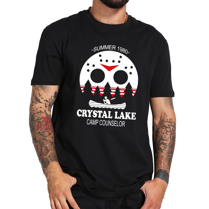 Áo thun 100% cotton họa tiết chữ Crystal Lake Camp Counselor thứ sáu ngày 13 rùng rợn size EU cao cấp