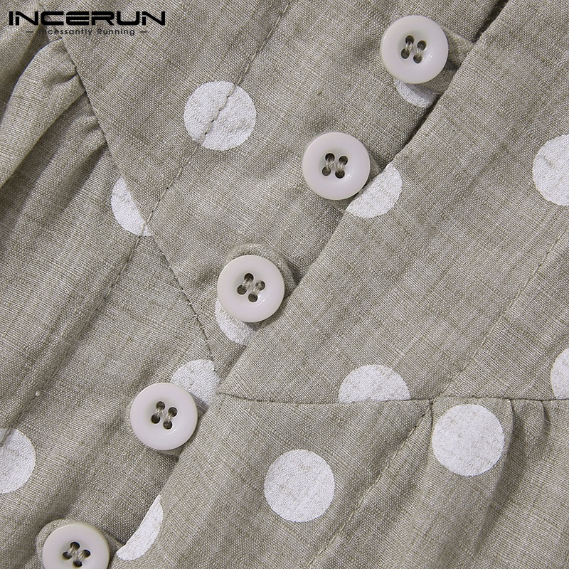 Áo sơ mi INCERUN dáng rộng tay dài họa tiết chấm bi thời trang vintage cho nam