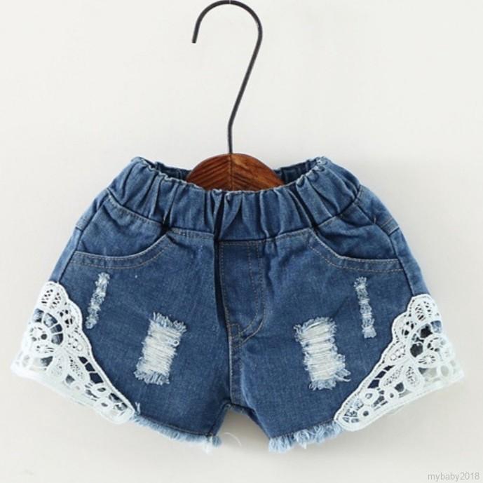 Quần short denim phối ren cho bé gái