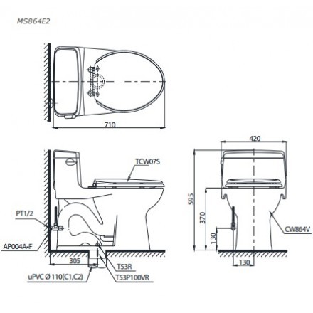 Bàn Cầu TOTO MS864E2 Một Khối Nắp Cơ chính hãng( hình thật)