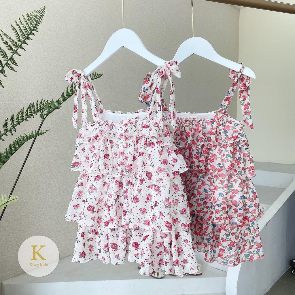 Váy hoa đi biển bé gái KIWY KIDS kiểu 2 dây chất liệu voan nhẹ mát Kidsh2156 cho bé tử 1 đến 11 tuổi