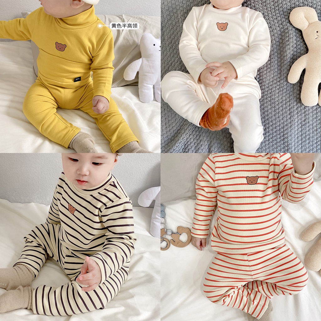 Bộ Đồ Ngủ Em Bé Gồm Áo Tay Dài Cổ Cao + Quần Legging Dài Thoải Mái
