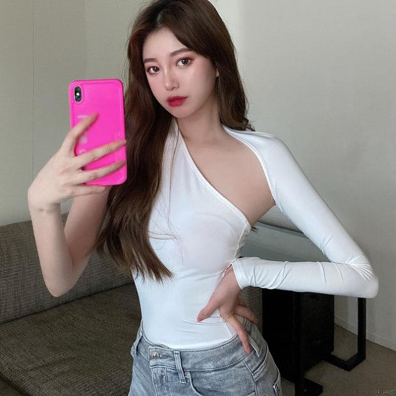 Áo thun dài tay vai xéo thời trang Hàn Quốc