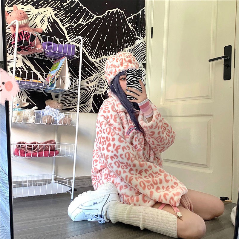 Áo khoác lông hoạ tiết da beo