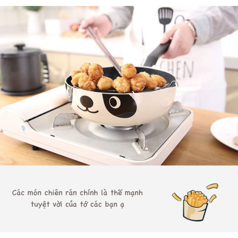 Chảo Panda chống dính đá Maifan cao cấp đáy phẳng phong cách Nhật decor phòng bếp nấu ăn thông minh  Lenhome