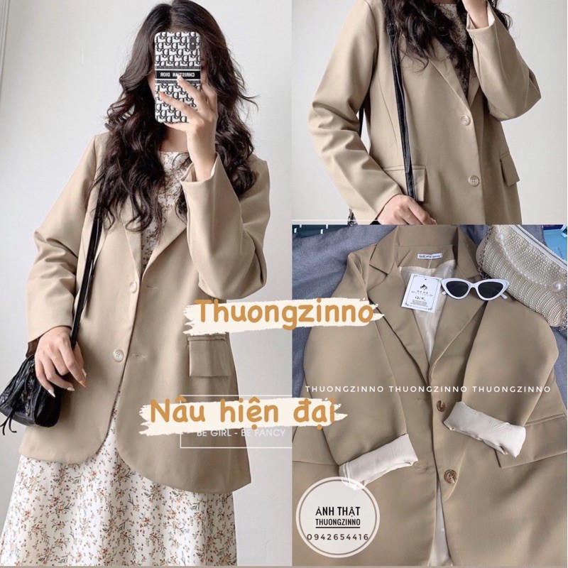 [Ảnh thật/Video Áo Blazer Ulzzang kẻ nâu vintage form rộng hàng chất lượng cao