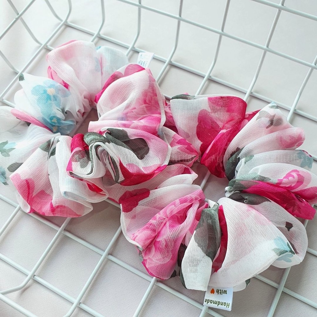 Dây Buộc Tóc Scrunchies AlittleMORE Tơ Hoa Hàn Quốc Cao Cấp Nàng Thơ Đủ Size Cột Tóc Đẹp