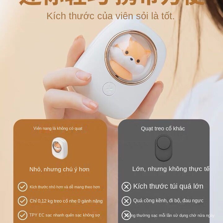 Viên nang không gian Lười treo cổ Quạt USB nhỏ cầm tay Có thể sạc lại Máy tính để bàn di động Mùa hè Im lặng lá