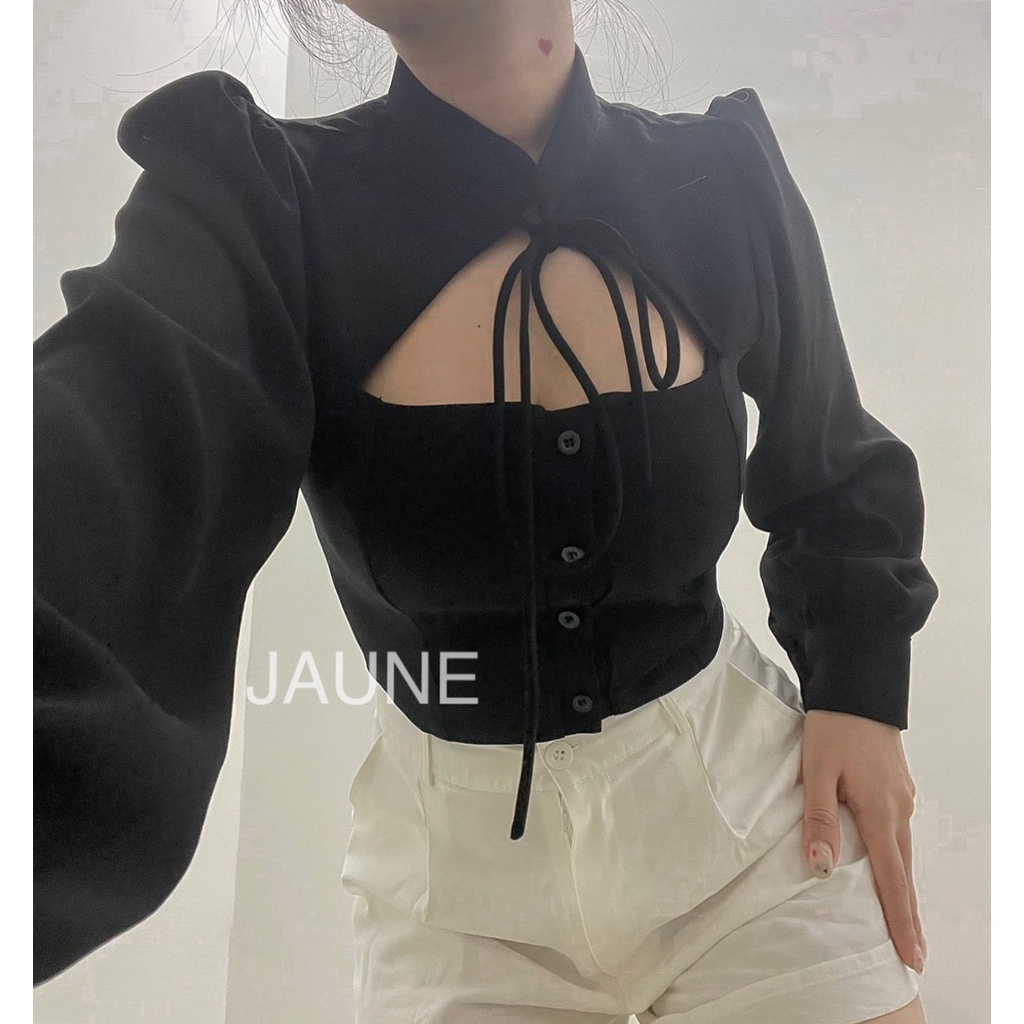 Áo Croptop tay dài, cổ tàu JAUNE- EMMA TOP