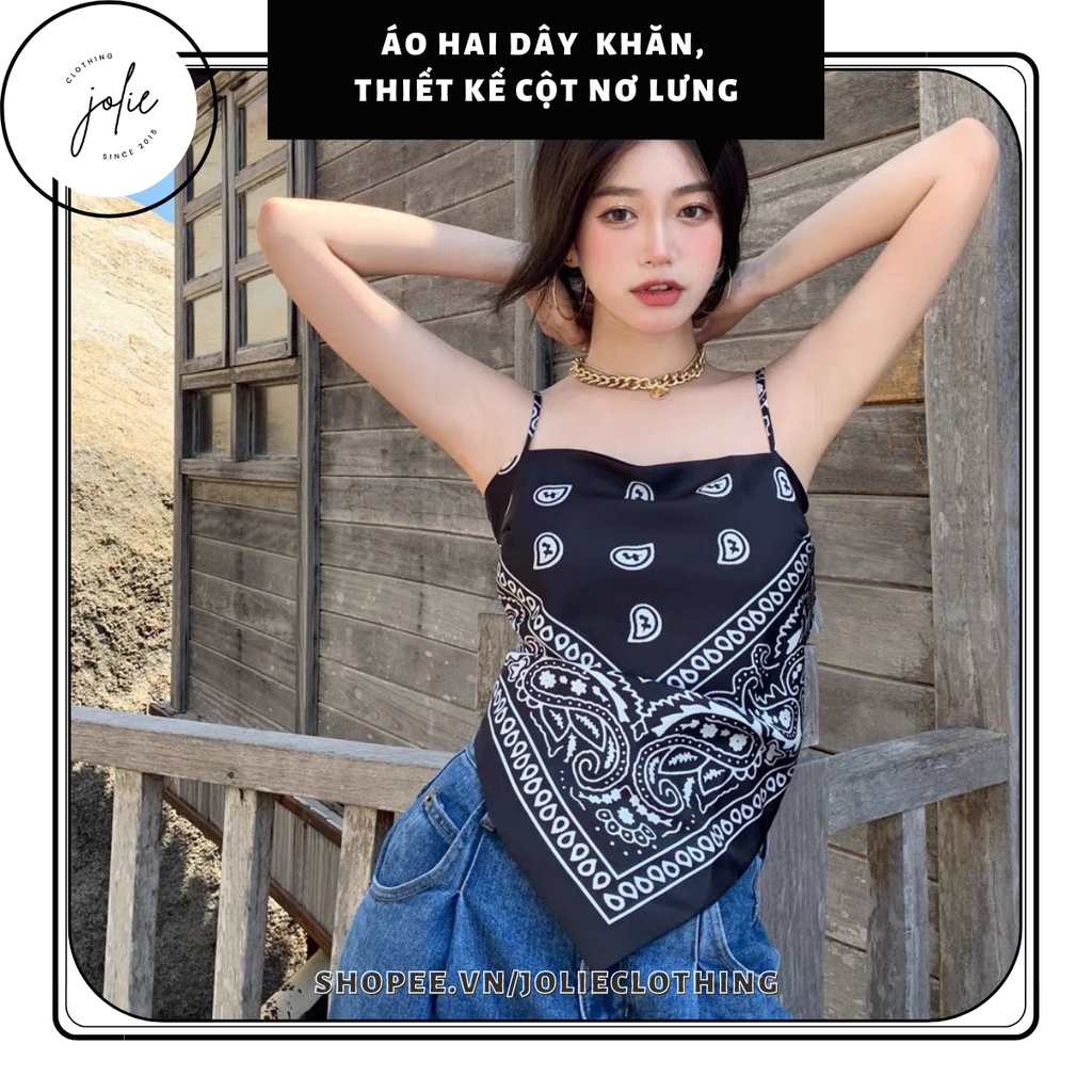Áo yếm hai dây hoạ tiết thổ cẩm, áo croptop hai dây thiết kế dạng khăn thắt nơ sau lưng