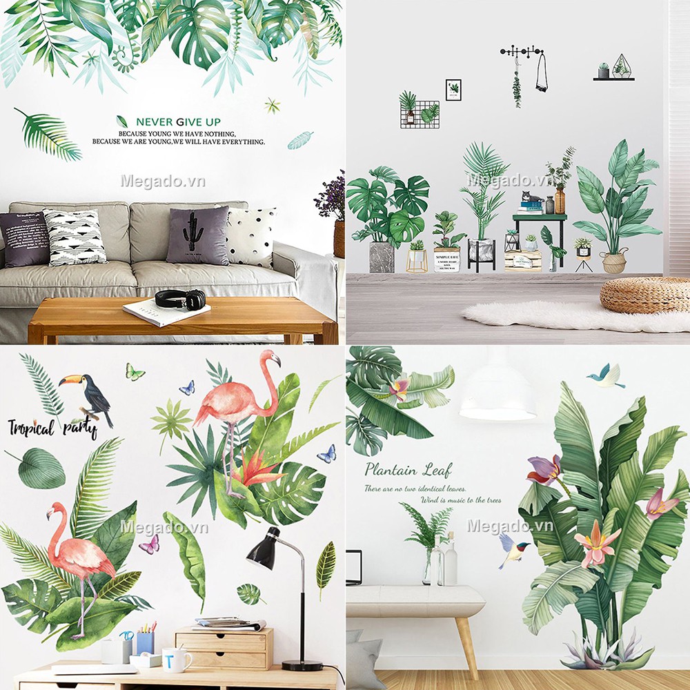 Decal lá cây mầu xanh, decal trang trí cây xanh [BL0003]