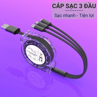 Cáp sạc 3 đầu đa năng hỗ trợ sạc nhanh, dây sạc cuộn tròn tích hợp nhiều dòng điện thoại chống rối dài 1m Angola Tony.sh