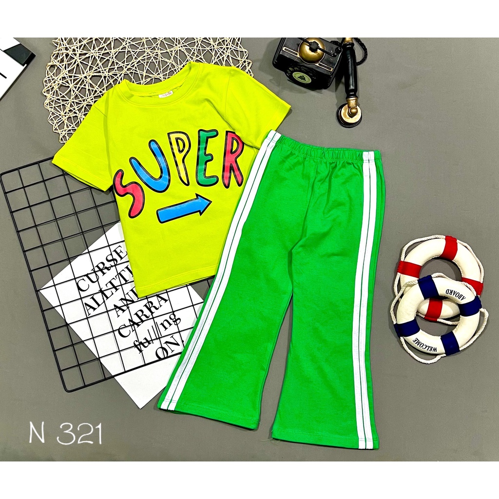 [10-22kg] Đồ bộ bé gái áo tay ngắn quần dài thể thao thun cotton 4 chiều Jennie kids J501