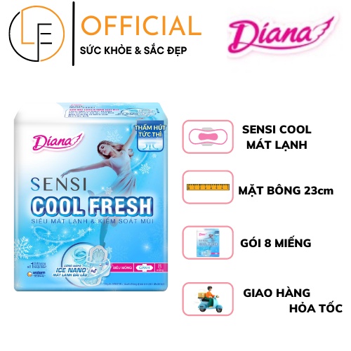 Băng Vệ Sinh Diana Sensi Cool Mát Lạnh 23cm Mặt Bông Có Cánh/Không Cánh 8 Miếng