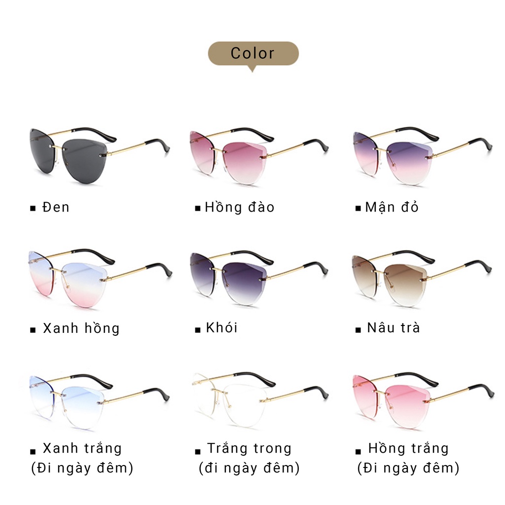 Kính mát nữ không viền khung hợp kim không gỉ chống tia UV400 cao cấp thời trang Hàn Quốc Lémi accessories