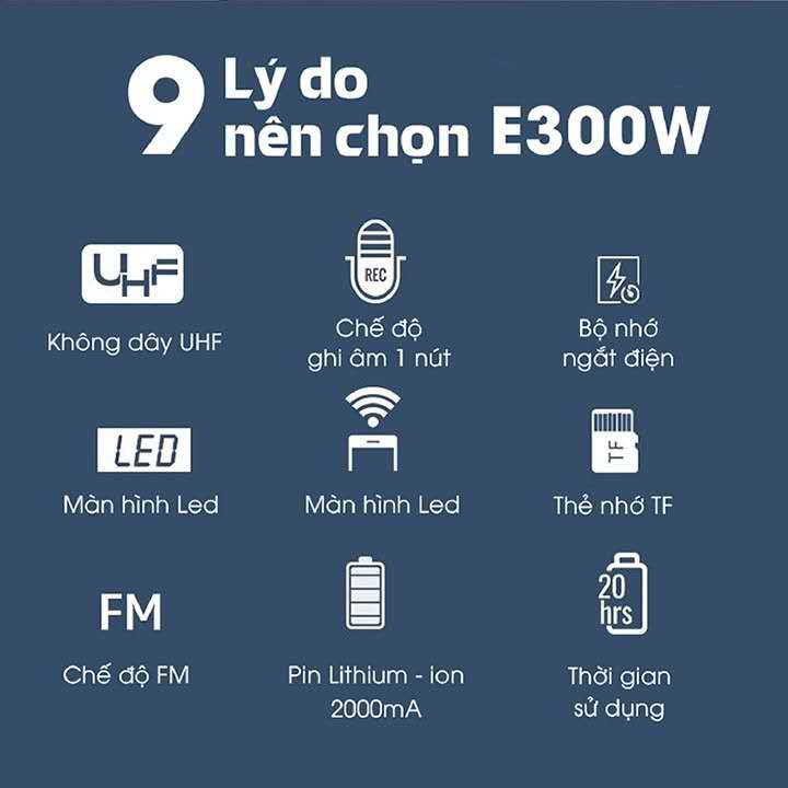 Máy trợ giảng không dây TAKSTAR E300W sử dụng sóng UHF, có bluetooth, giành cho giáo viên, hướng dẫn viên, livestream