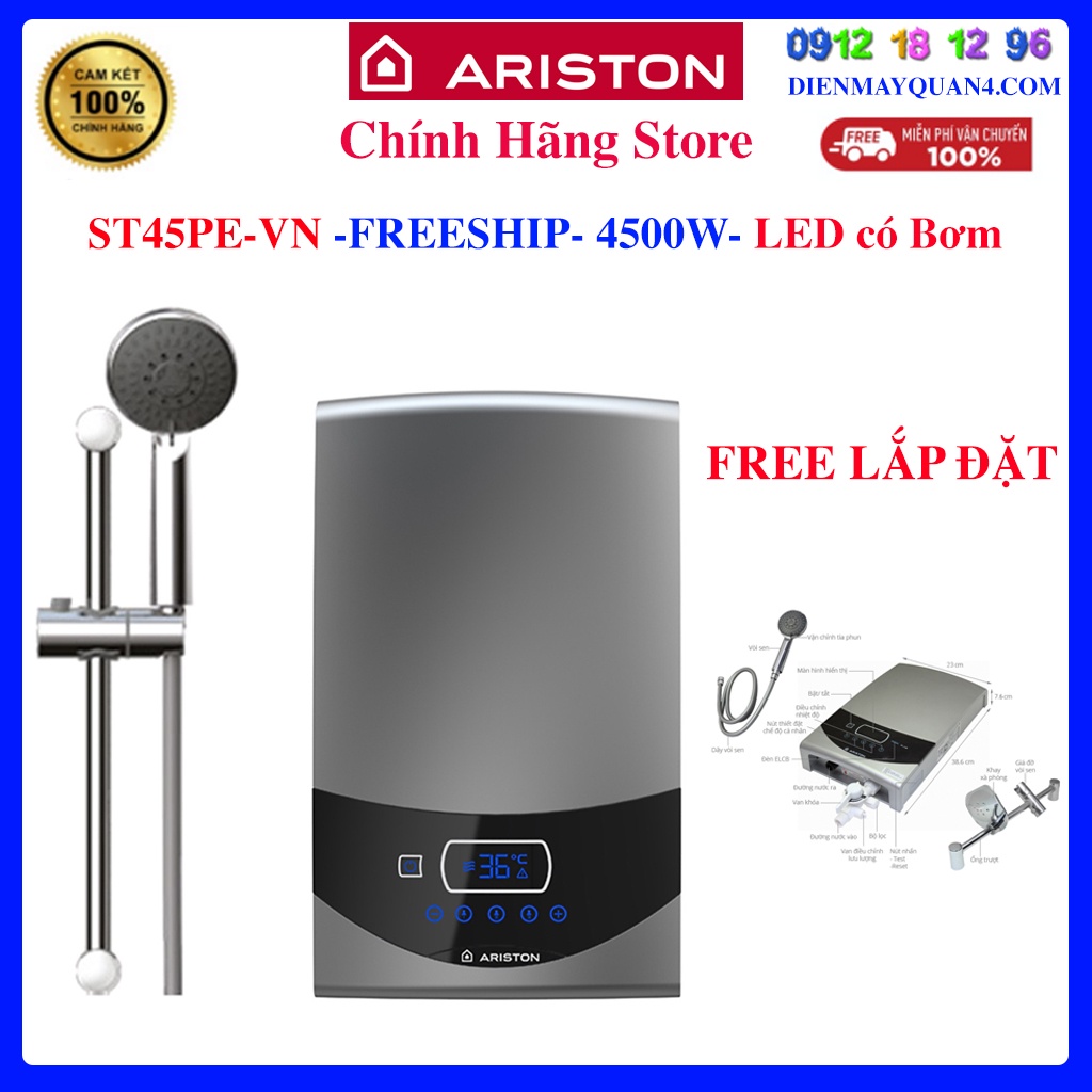 [Mã ELHAMS5 giảm 6% đơn 300K] Máy nước nóng trực tiếp Ariston 4500W ST45PE-VN, Bảo hành chính hãng 24 tháng.