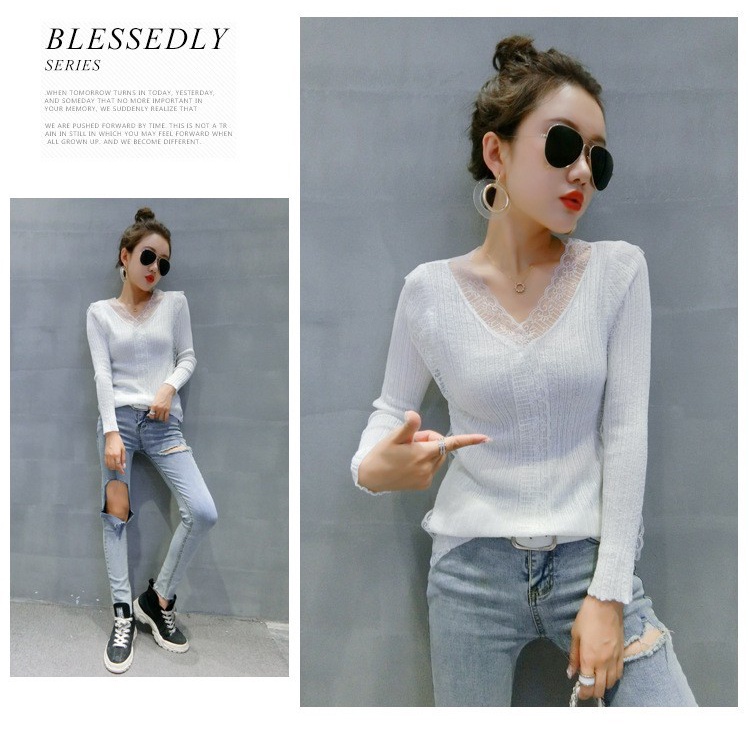 A27172 - Áo len phối ren nữ dài tay thu đông hàng nhập