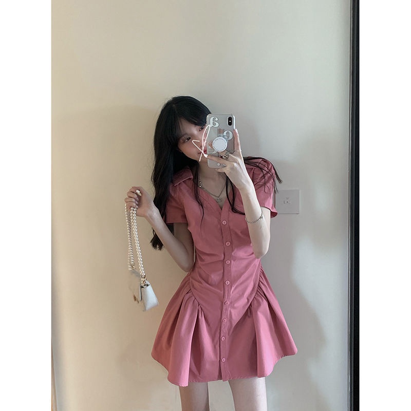 Đầm Tay Ngắn Dáng Chữ A Thiết Kế Chiết Eo Phong Cách Pháp Thời Trang Cho Nữ