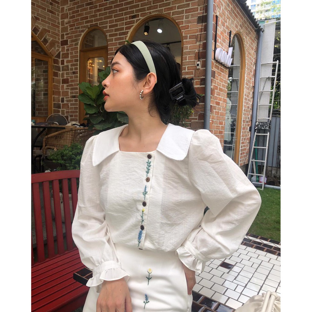 TIELA Áo thêu hoa nẹp- Bella Shirt - Trắng, Đen