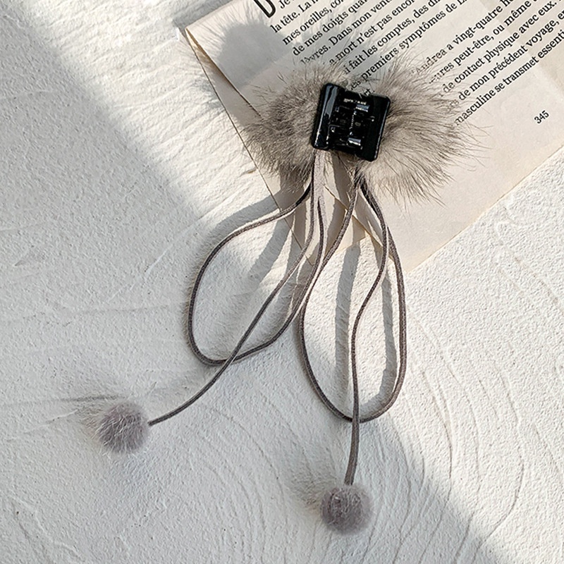 Kẹp tóc tua rua đính bóng lông thời trang thu đông dành cho nữ