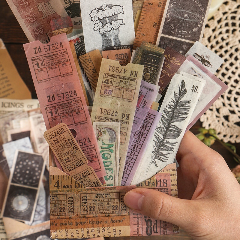 Bộ 40 miếng dán trang trí sổ tay phong cách vintage bằng giấy Washi