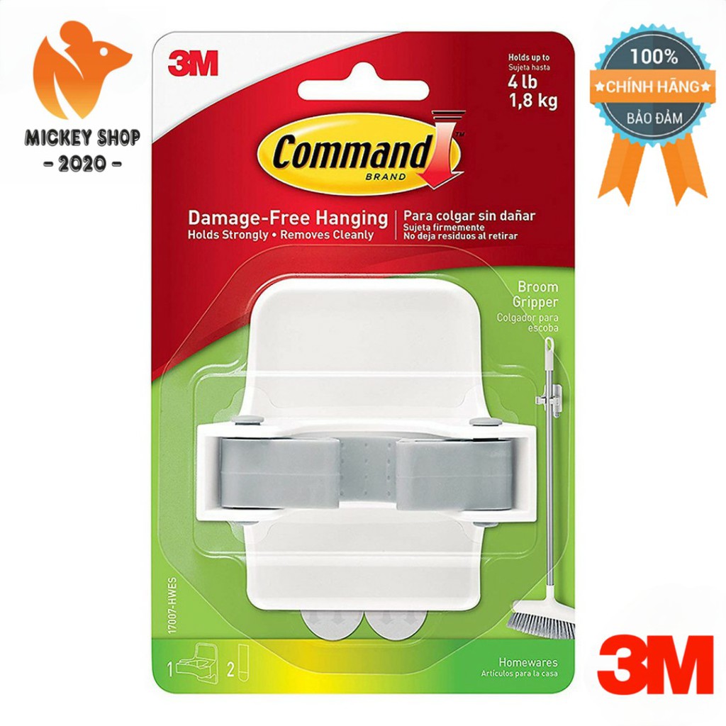 [ TIỆN DỤNG ] COMBO 2 Bộ Móc Treo Chổi/ Cây Lau Nhà Thông Minh 17007 Command 3M - 1.8 kg, 1 Cái/Vỉ - Hàng Chính Hãng