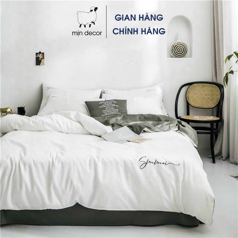 Bộ chăn ga gối lụa sumoi cao cấp MỊN DECOR mềm mại bo chun miễn phí