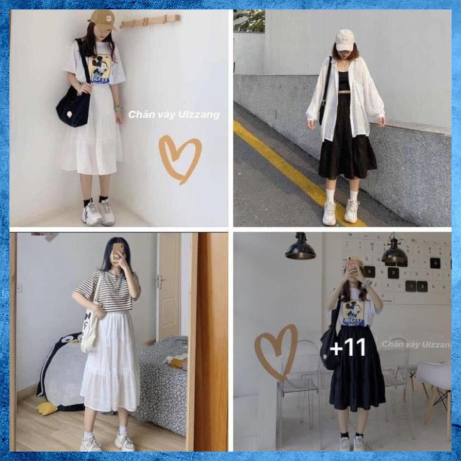 [Freeship] Chân Váy Nữ Voan, Chân Váy Xòe 3 tầng Vintage Trắng Đen