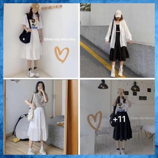 Chân Váy Nữ Voan, Chân Váy Xòe 3 tầng Vintage Trắng Đen