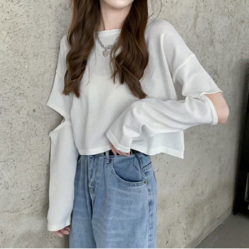 Áo thun croptop tay xẻ nhiều màu