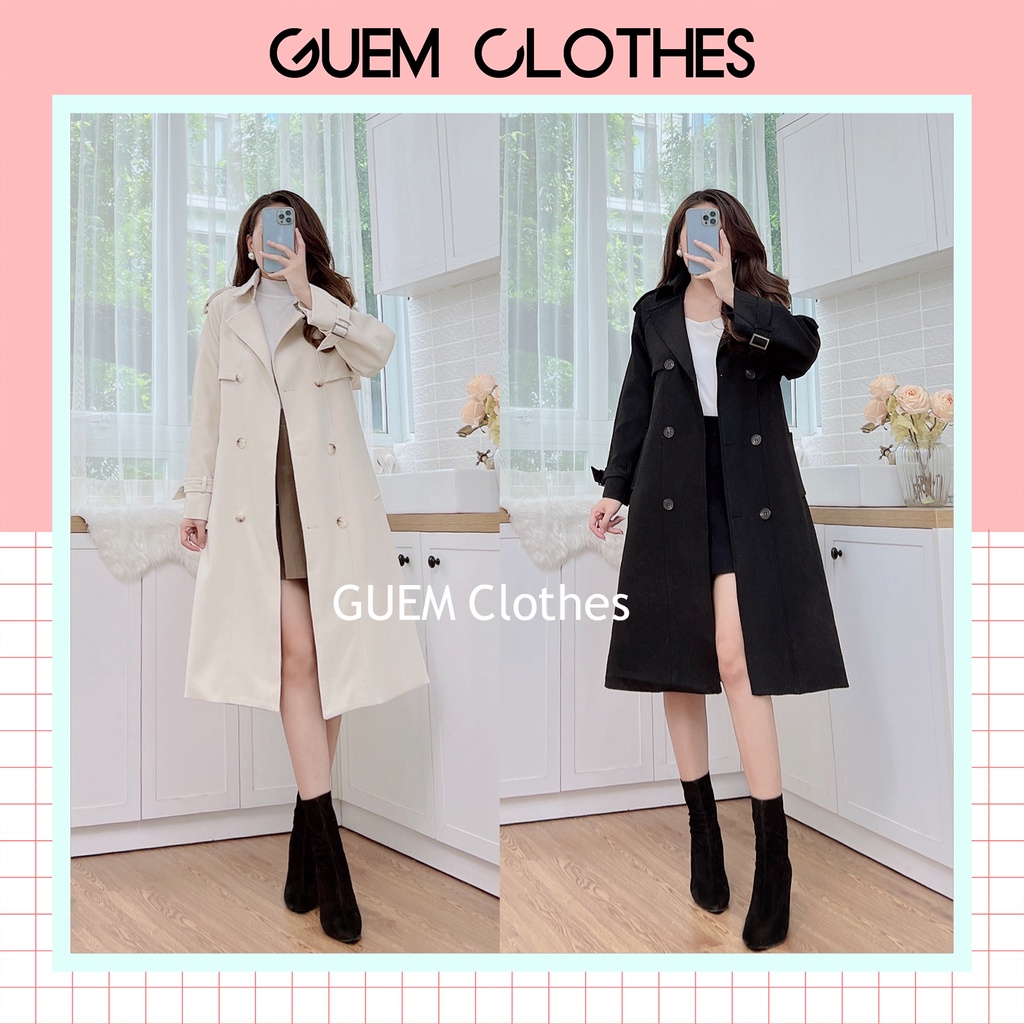 Áo măng tô dáng dài 6 cúc NHỰA tay belt NZJ cao cấp hàng Quảng Châu - GUEM Clothes