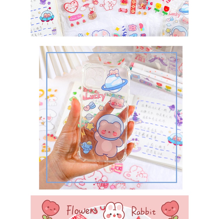 Sticker PET Trong Suốt Dán Bình Nước Hình Động Vật Hoạt Hình Dễ Thương