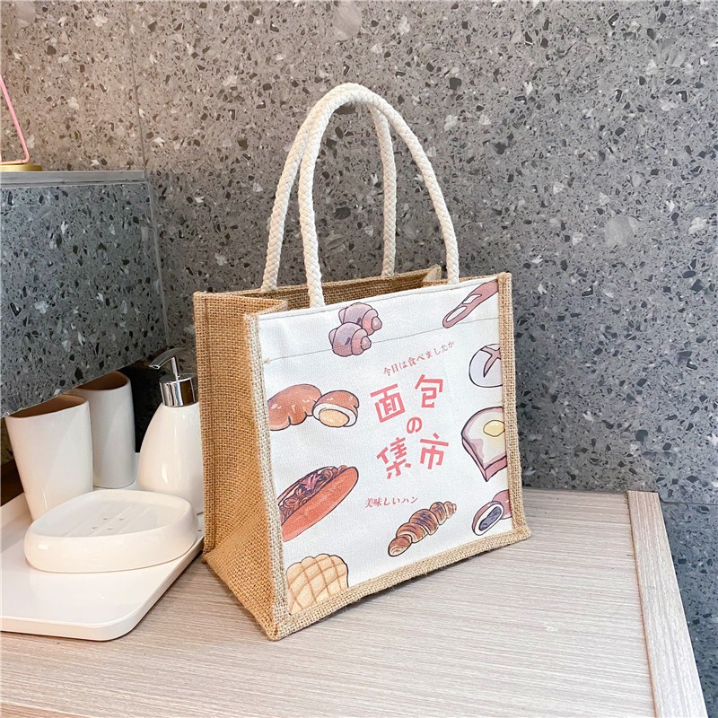 Túi cói vải mini họa tiết siêu xinh, túi xách tote canvas mẫu mới