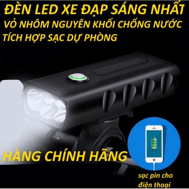 Đèn xe đạp cao cấp nhất đèn led siêu sáng 3 pha led vỏ nhôm nguyên khối pin trâu chống nước chống bụi bx3