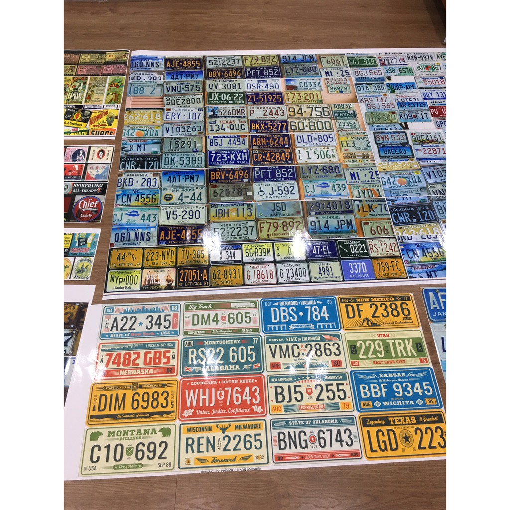 Decal Dán Cầu Thang-Biển Số Xe Vintage cổ điển kích thước 18x120cm