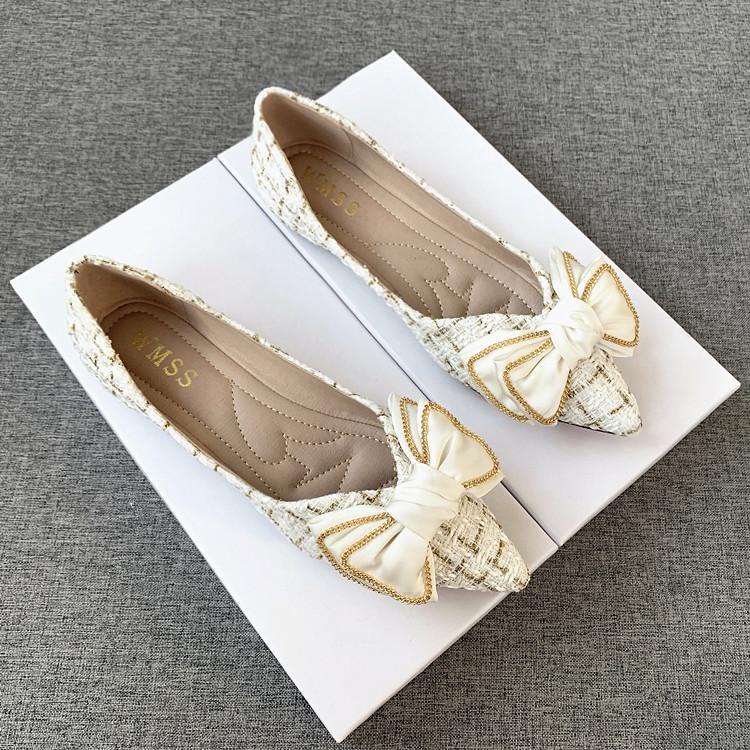 Giày Búp Bê Mũi Nhọn Đế Mềm Đính Nơ Thời Trang Mùa Thu 2022 Cho Nữ