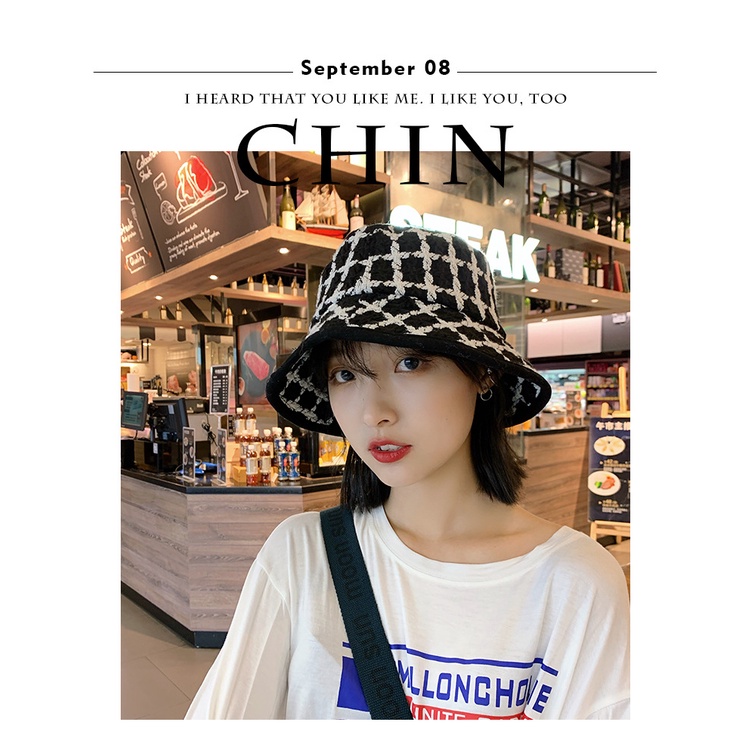 Mũ bucket dạ kẻ thu đông phong cách Hàn Quốc - Nalita shop