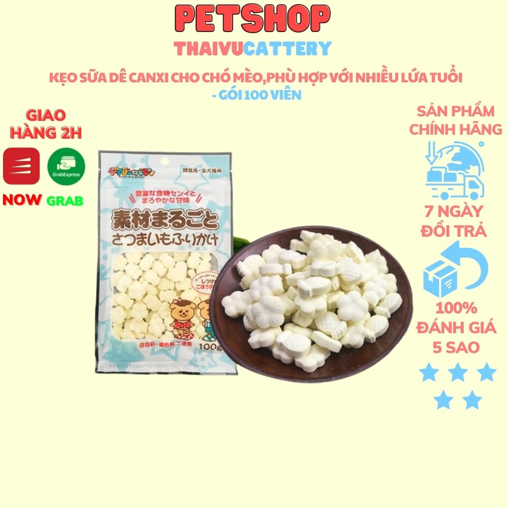 KẸO SỮA DÊ CANXI CHO CHÓ MÈO,PHÙ HỢP VỚI NHIỀU LỨA TUỔI - GÓI 100 VIÊN