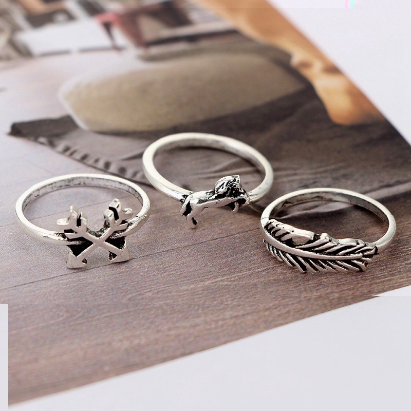 Bohemian Vintage Elephant Animal Ring Bird Leaves Jewelry Gifts 12Pcs