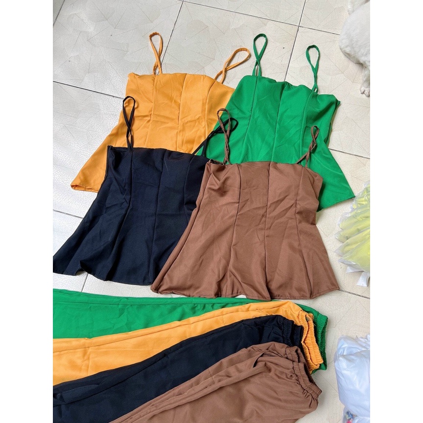 Set bộ vải for kóa kéo mút ngực, áo hai dây đuôi cá quần dài ống xuông