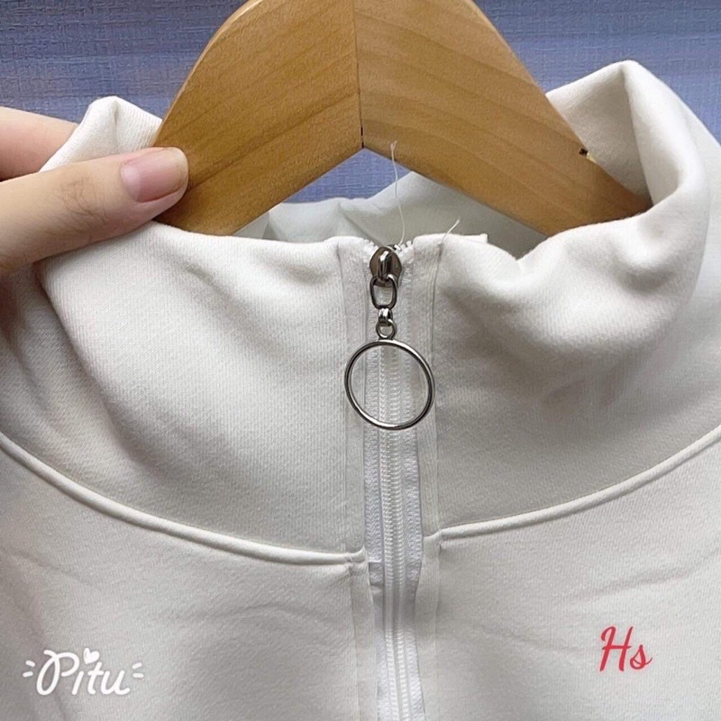 Áo nỉ cotton thêu thas khoá cổ HS6