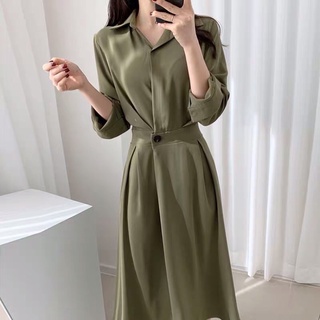Đầm sơ mi vạt chéo thắt eo nhỏ