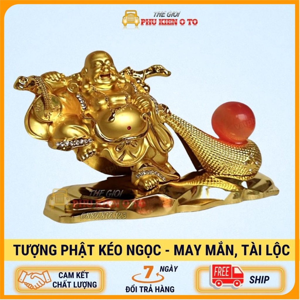 Tượng Phật Di Lặc kéo ngọc trang trí taplo ô tô, bàn làm việc - tượng phong thủy