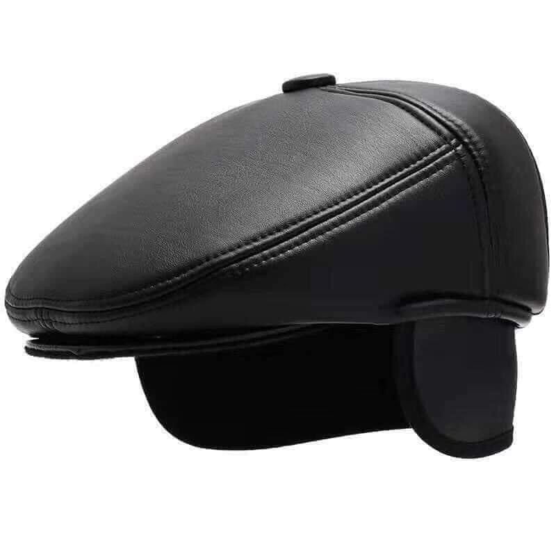 Mũ Da Ông Già Siêu Ấm Mũ Beret Da PU Có che tai